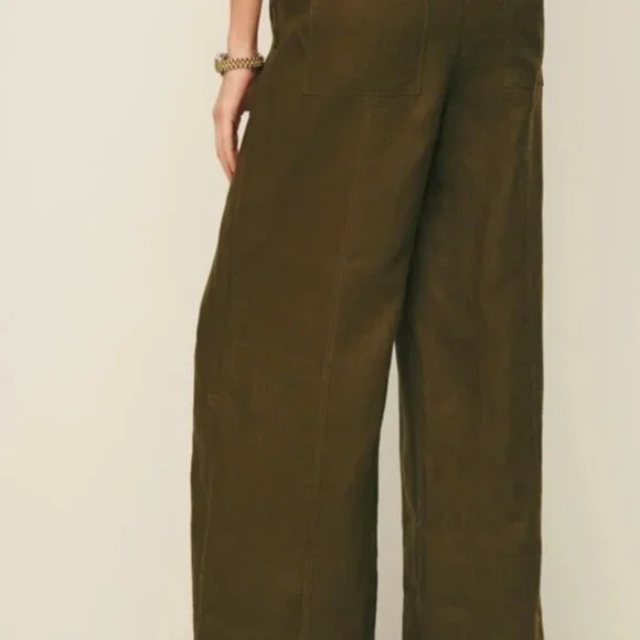 NWT Reformation Declan Linen Pants in Dark Olive, Size Large - Picture 3 of 12